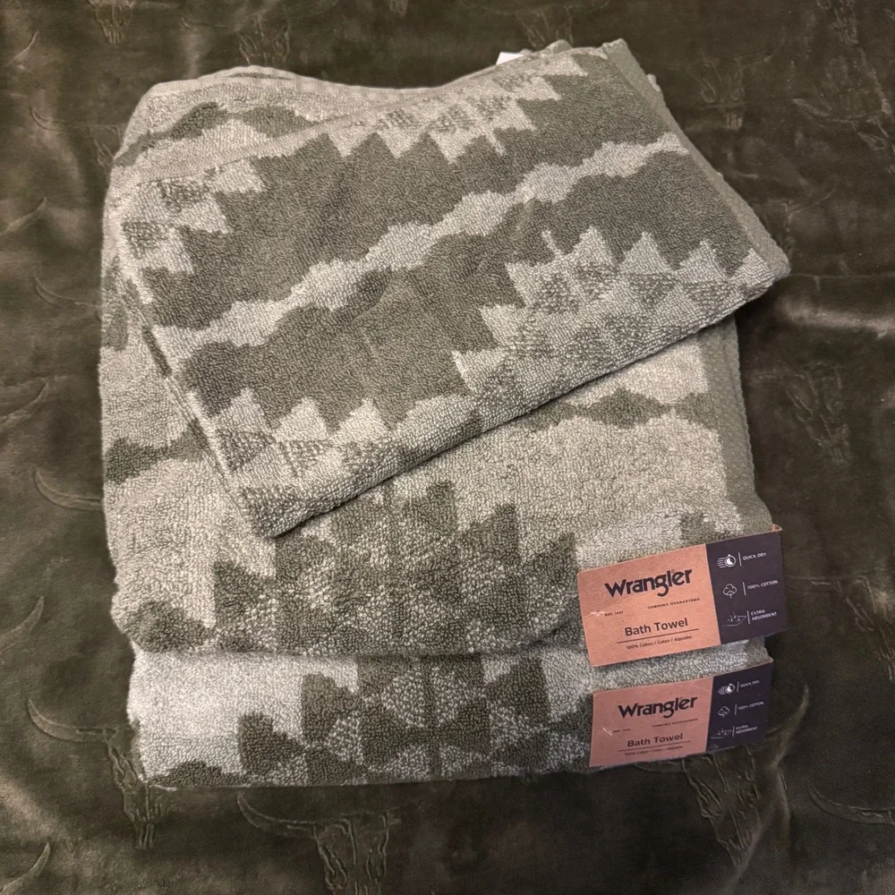 Wrangler Towel Set Unisex OS Green New 3pc Blanket Weave Cotton Bath Hand Towels